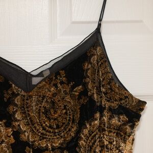 Free People Black and Gold Camisole velvet